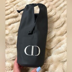 Dior Black Drawstring Pouch with Silver Emblem